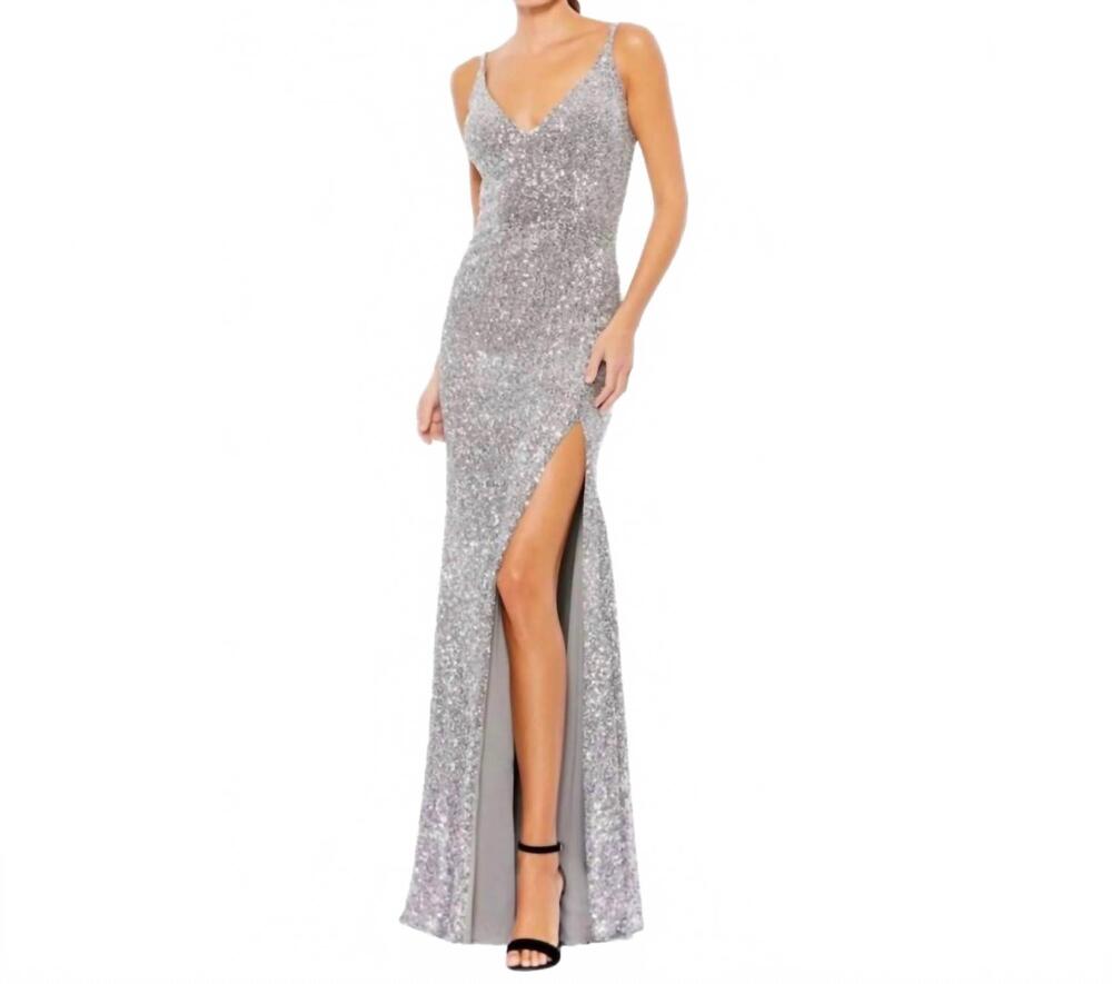 NEW MAC DUGGAL sleeveless sequin dress in silver
